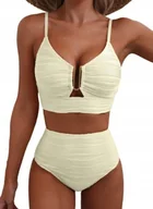 Stroje kąpielowe - Dwuczęściowy Strój Kąpielowy V-Neck Wycięcie Wysoki Stan Beżowe Bikini Xl - miniaturka - grafika 1