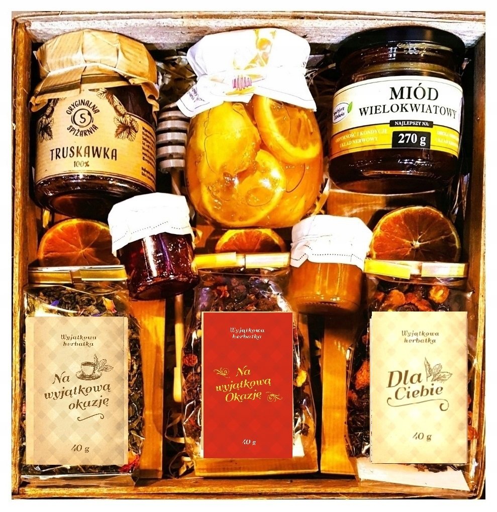 Kosz Prezentowy Upominek Miód Herbata Cytrynki Malina