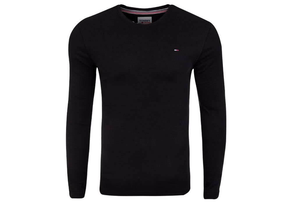 TOMMY HILFIGER MĘSKA KOSZULKA Z DŁUGIM RĘKAWEM TJM ORIGINAL RIB LONGSLEEVE TEE BLACK DM0DM04409 078 - Rozmiar: L