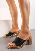 Klapki i japonki damskie - Czarne Klasyczne Klapki na Drewnianym Obcasie Mellita - miniaturka - grafika 1