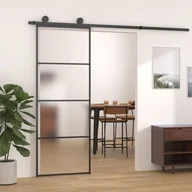Dekoratorstwo - Vidaxl Drzwi Przesuwne, Matowe Szkło Esg, Aluminium, 76X205 Cm, Czarne - miniaturka - grafika 1