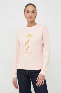 Bluzy damskie - Armani Exchange bluza damska kolor różowy z aplikacją - grafika 1