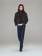 Moda i Uroda OUTLET - Reserved - Skórzana kurtka typu biker - ciemnobrązowy - miniaturka - grafika 1