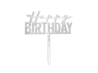 Ciasta i półprodukty do ciast - Topper z pleksi na tort Happy Birthday srebrny - 1 szt. - miniaturka - grafika 1