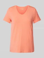 Koszulki i topy damskie - T-shirt z prążkowanym dekoltem w serek - miniaturka - grafika 1