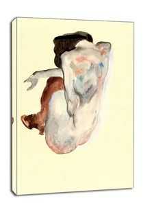 Crouching Nude in Shoes and Black Stockings, Back View, Egon Schiele - obraz na płótnie Wymiar do wyboru: 90x120 cm - Obrazy i zdjęcia na płótnie - miniaturka - grafika 1