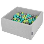 Suche baseny - KiddyMoon basen z piłkami 90 x 40 cm / 300 piłek  7 cm basen z kolorowymi piłkami dla niemowląt, kwadratowy, jasnoszary: jasnozielony/jasnoturkusowy/szary - miniaturka - grafika 1
