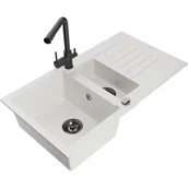 Zlewozmywaki z baterią - Mexen Matias zlewozmywak granitowy 1,5-komorowy z ociekaczem i baterią kuchenną Duero, biały - miniaturka - grafika 1