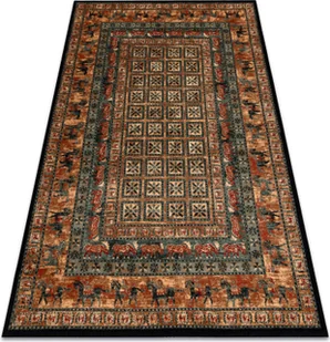 Dywan wełniany KASHQAI 4301 500 orientalny, ramka beż / zielony beżowy 67x130 cm - Dywany - miniaturka - grafika 1