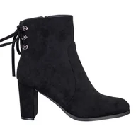 Botki damskie - Wiązane Botki Na Słupku VINCEZA czarne - Vinceza - miniaturka - grafika 1