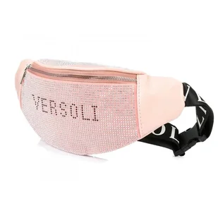 Nerka Saszetka Damska TOREBKA DUŻA Pojemna z Paskiem Kryształki Różowa - Nerki - miniaturka - grafika 1