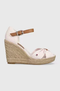 Sandały damskie - Tommy Hilfiger sandały BASIC SEERSUCKER HIGH WEDGE damskie kolor różowy na koturnie FW0FW07160 - grafika 1