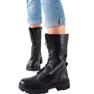 Botki damskie - Glany Z Ozdobnym Suwakiem Sergio Leone czarne - miniaturka - grafika 1