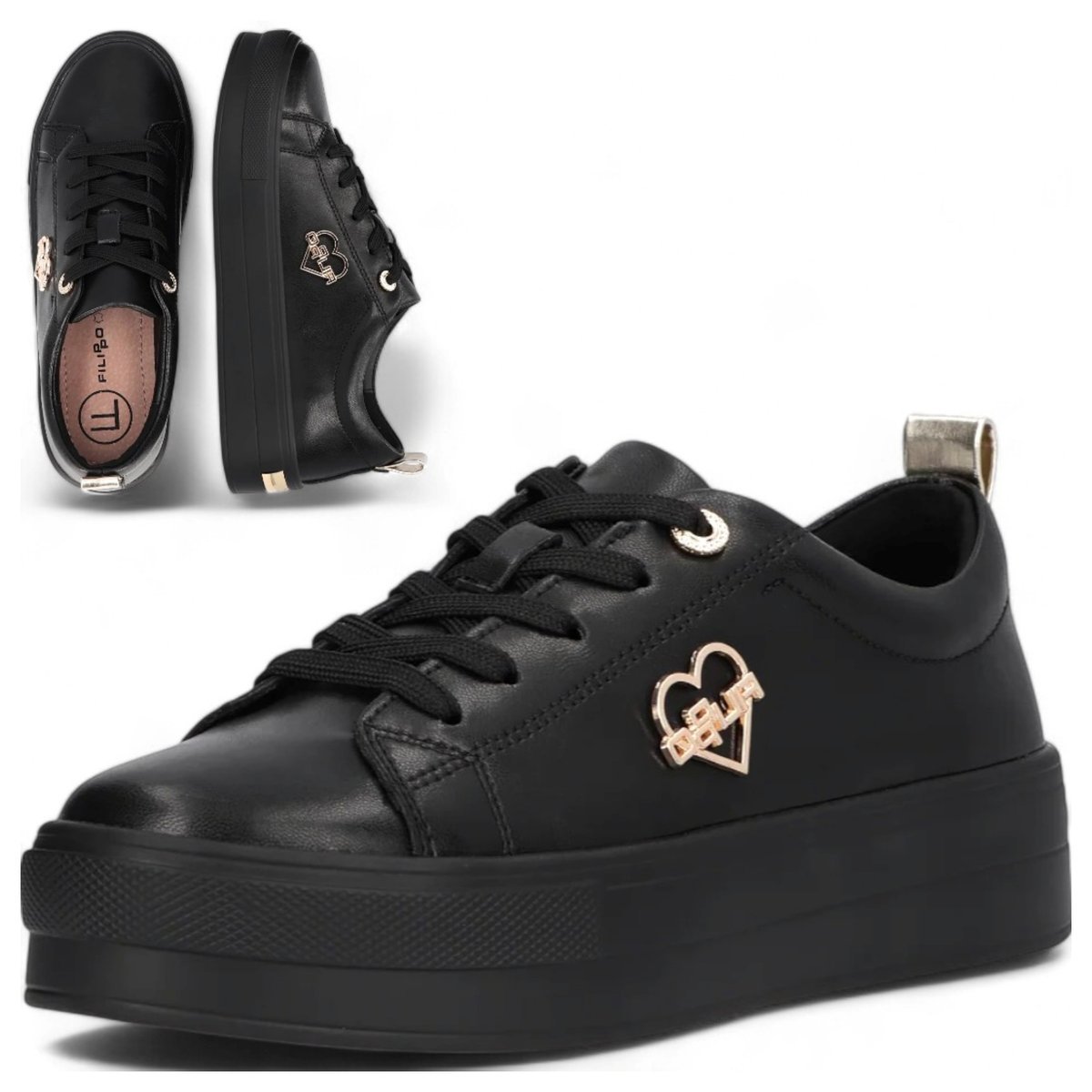 SKÓRZANE Sneakersy Damskie FILIPPO Modne Czarne Eleganckie Półbuty SKÓRZANE Sneakersy Damskie 36 FILIPPO Modne Czarne Eleganckie Półbuty