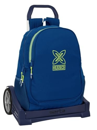 Safta MUNICH NORTH Plecak szkolny, ergonomiczny plecy, z wózkiem Evolution, idealny dla dzieci w różnym wieku, wygodny i wszechstronny, jakość i wytrzymałość, 32 x 16 x 44 cm, Granatowy, M, Casual