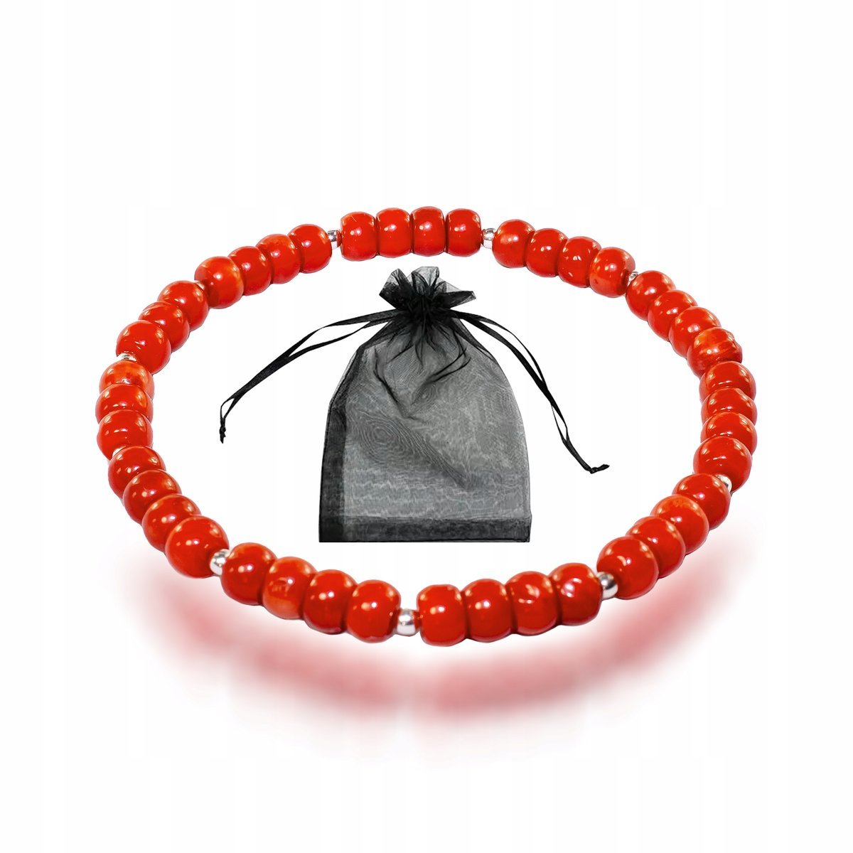 Bransoletka Naturalny czerwony Koral oponki 4x5 Srebro 925 gumka 20 cm