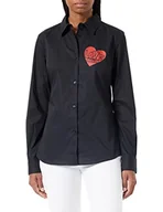 Koszulki i topy damskie - Love Moschino Damska koszulka slim fit z długim rękawem z nadrukiem czerwonego serca, czarny, 44 - miniaturka - grafika 1