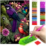Zabawki kreatywne - Haft Diamentowy ARTULIO, Obraz DIY 5D, Diamond Painting, Mozaika Diamentowa 40X60cm (Kolorowe ptaki na gałęzi) + Zestaw Akcesoriów - miniaturka - grafika 1
