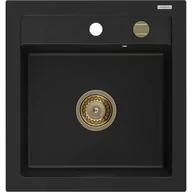 Zlewozmywaki - Mexen Vito zlewozmywak granitowy 1-komorowy 520 x 490 mm, czarny, syfon złoty - miniaturka - grafika 1