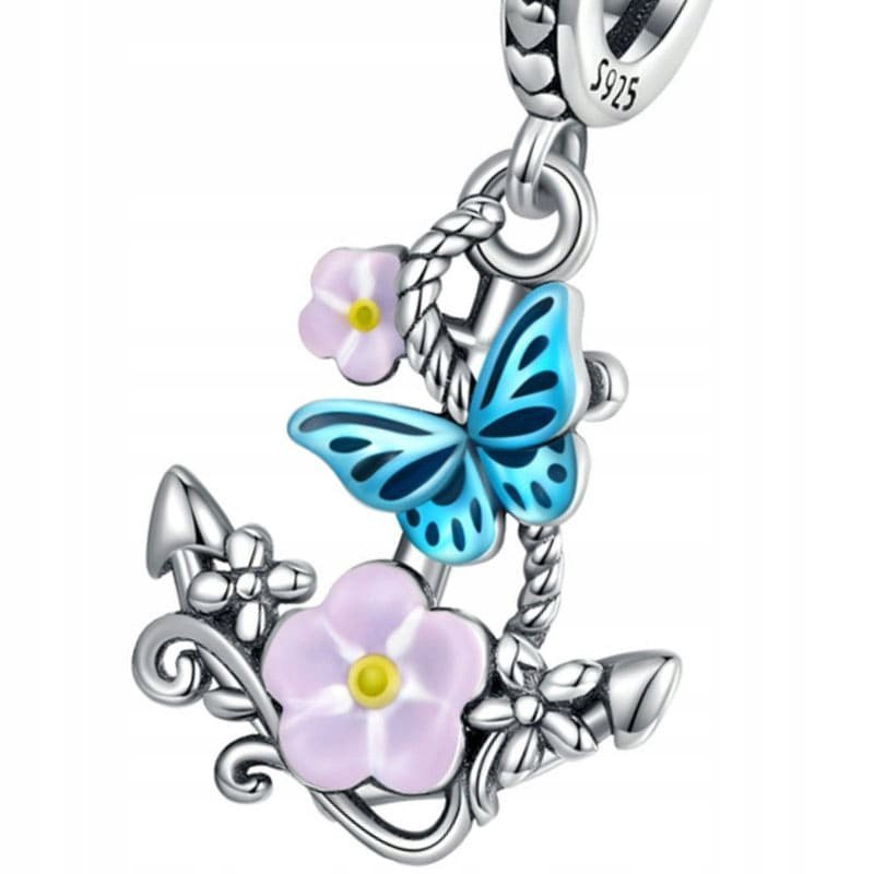 Charms Zawieszka Charms Kotwica Kwiaty Srebro 925 Charmsy Trusky