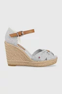 Sandały damskie - Tommy Hilfiger sandały BASIC SEERSUCKER HIGH WEDGE damskie kolor niebieski na koturnie FW0FW07160 - miniaturka - grafika 1