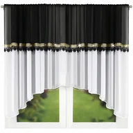 Firany - FIRANA GOTOWA Z CZARNĄ GIPIURĄ ZŁOTE CYRKONIE FIRANY WOAL ŁUK CZARNA BIAŁA - miniaturka - grafika 1