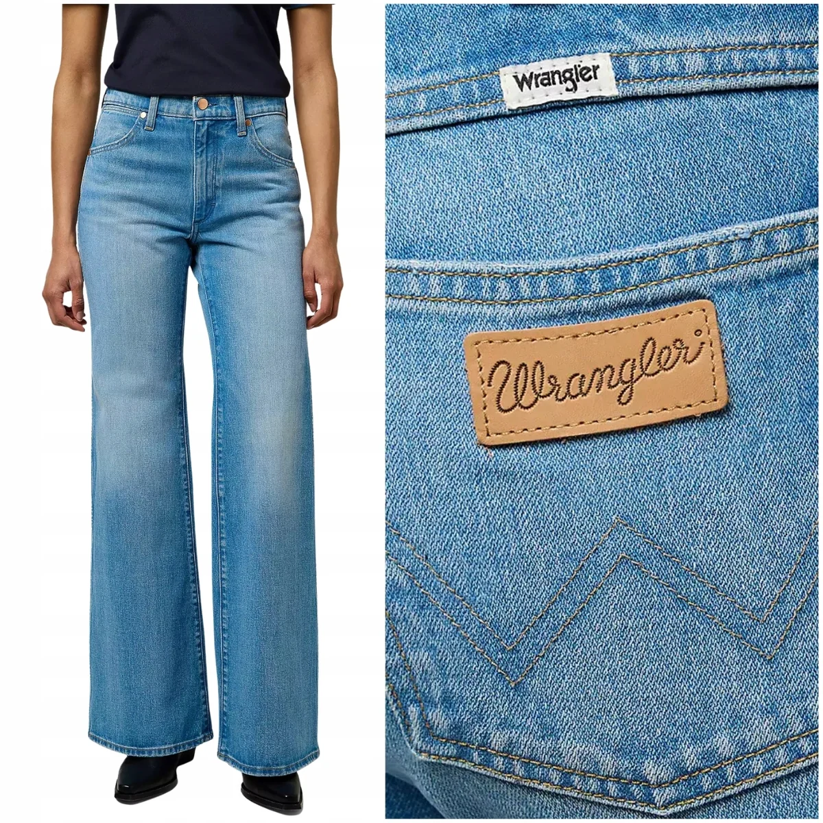 Wrangler 70S Flare Ocean wysokie damskie spodnie jeansowe dzwony W28 L30