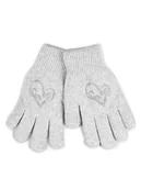Rękawiczki dla dzieci - Rękawiczki Dziewczęce Pięciopalczaste Dwuwarstwowe Szare Z Sercem 18 Cm - miniaturka - grafika 1