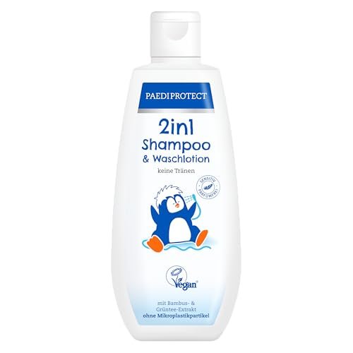 PAEDIPROTECT 2w1 Szampon i płyn do mycia dla niemowląt i dzieci 200 ml, łagodnie myje skórę i włosy bez perfum i mikroplastiku, żel pod prysznic nawilża suchą, wrażliwą skórę, również dla dorosłych