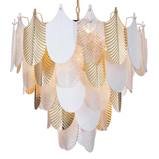 EVO Dekoracyjna LAMPA wisząca P21070AU EVO metalowa OPRAWA liście ZWIS na łańcuchu leaves złoty biały przezroczysty P21070AU - Lampy sufitowe - miniaturka - grafika 2