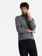 Bluzy męskie - Jednokolorowy męski dzianinowy golf z wiskozą szary melanż V2 OM-SWTN-0101 XL - miniaturka - grafika 1