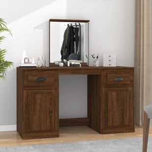 vidaXL Toaletka z lustrem, brązowy dąb, 130x50x132,5 cm - Toaletki - miniaturka - grafika 1