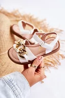 Buty dla dziewczynek - Sandały Dziecięce Na Rzepy Białe Layra - Zazoo - miniaturka - grafika 1