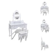 Toaletki - vidaXL Toaletka z lustrem i stołkiem 7 szuflad biała - Toaletki - miniaturka - grafika 1