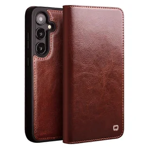 QIALINO Do Samsung Galaxy S25 Etui Portfel Flip Stand Pokrowiec na telefon Prawdziwa skóra bydlęca-brązowa Wielobarwny Brown - Portfele - miniaturka - grafika 1