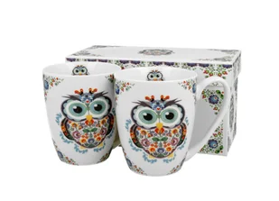 Kubki  do kawy i herbaty porcelanowe DUO ETNO SOWA 360 ml 2 szt - Kubki - miniaturka - grafika 1