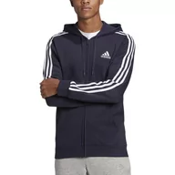 Bluzy sportowe męskie - Bluza adidas Essentials Fleece 3-Stripes Full-Zip Hoodie GK9053 - granatowa - Adidas - miniaturka - grafika 1