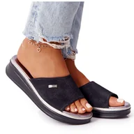 Klapki i japonki damskie - Klapki Na Koturnie Sergio Leone SK042 Czarne - miniaturka - grafika 1