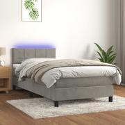 Łóżka - Łóżko kontynentalne z materacem i LED, szare 90x200 cm, aksamit Lumarko - miniaturka - grafika 1