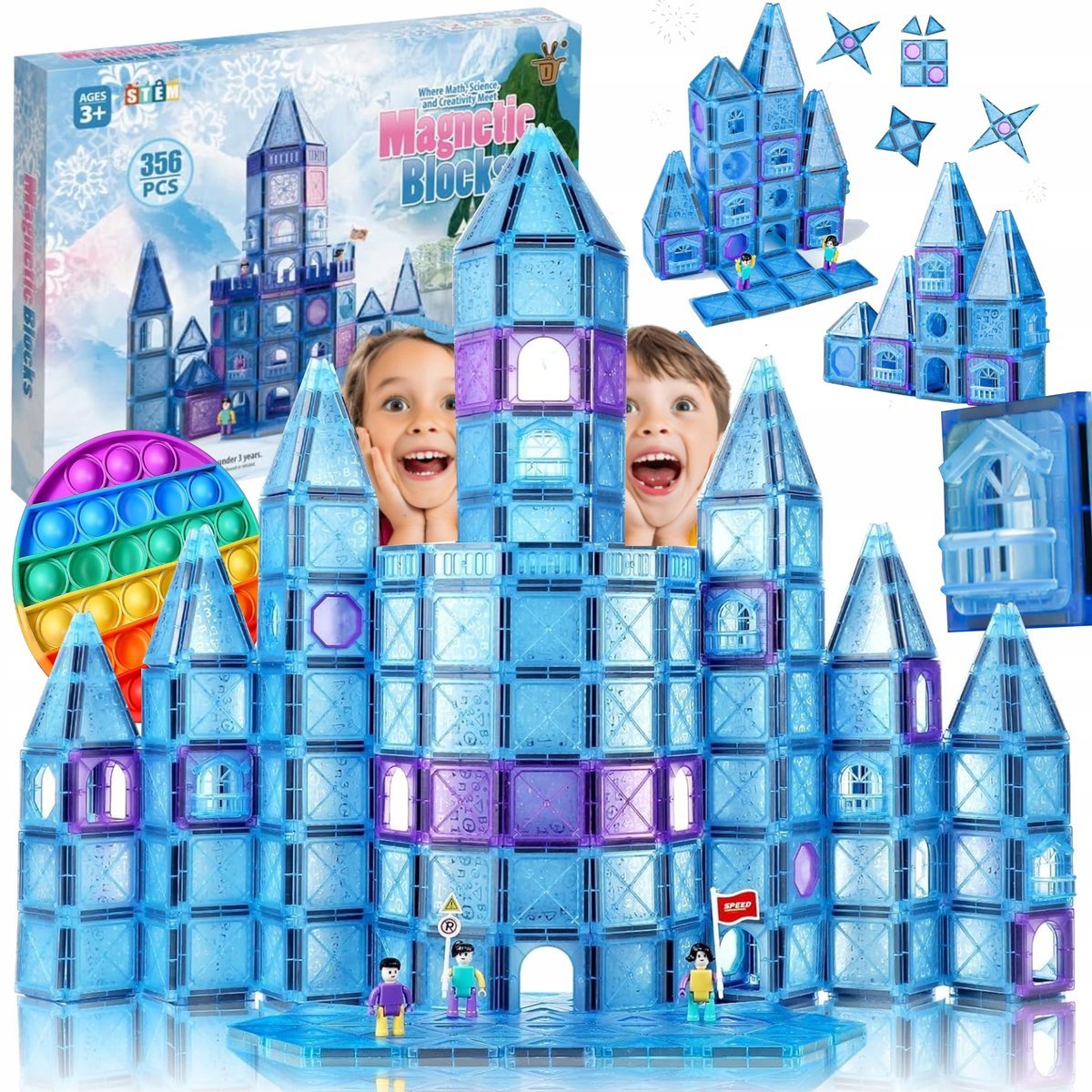 DUŻE KLOCKI MAGNETYCZNE 3D KONSTRUKCYJNE ZESTAW 2XXL Magnetic Tiles 357 el.