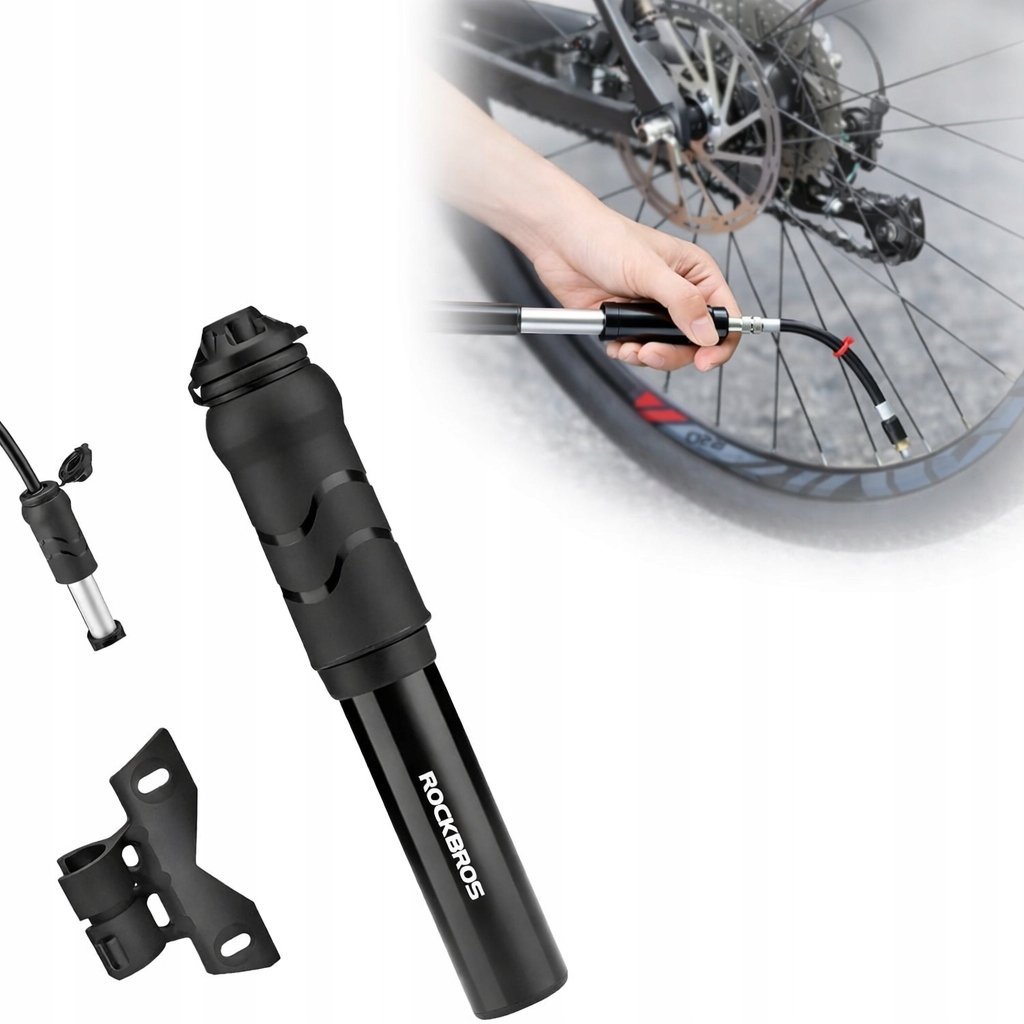 Pompka rowerowa Rockbros 810PCS-HP mini ręczna z wężykiem Presta & Schrader - czarna
