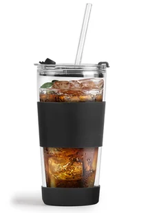 Kubek termiczny szklany ze słomką 600 ml czarny Fuori - Kubki termiczne - miniaturka - grafika 1