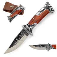 Noże - Nóż Myśliwski Turystyczny Składany Grawerowany Pokrowiec 23Cm - miniaturka - grafika 1