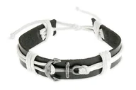 Bransoletki - BRANSOLETKA Z KOTWICĄ SKÓRZANA BIAŁO CZARNA REGULOWANA - miniaturka - grafika 1