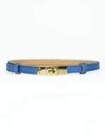 Paski - Niebieski skórzany pasek damski Kallie - Giovani Złota klamra - miniaturka - grafika 1