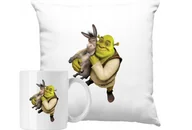 Gadżety dla niej i dla niego - ZESTAW PODUSZKA + KUBEK Shrek Osioł Bajka Pomysł Na Prezent +IMIĘ - miniaturka - grafika 1