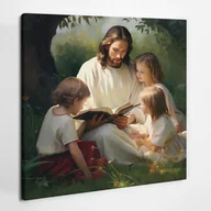Ikony i obrazy sakralne - Jezus Chrystus z dziećmi - obraz polycanvas, 60x60 - miniaturka - grafika 1