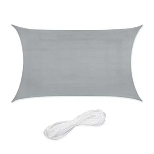 Relaxdays Żagiel przeciwsłoneczny, prostokątny, 3 x 4 m, tkanina HDPE, stabilizowana UV, wklęsła, płótno żaglowe z linami napinającymi, jasnoszary - Parasole ogrodowe - miniaturka - grafika 1