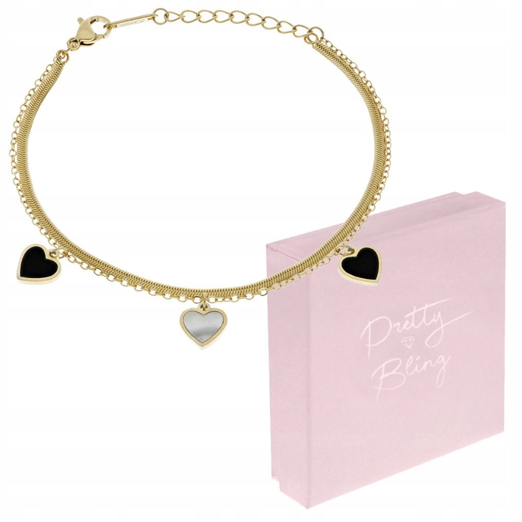 Bransoletka damska pozłacana PODWÓJNA SERCA stal