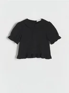 Bluzki dla dziewczynek - Reserved - Bluzka z haftowanym wzorem - czarny - miniaturka - grafika 1